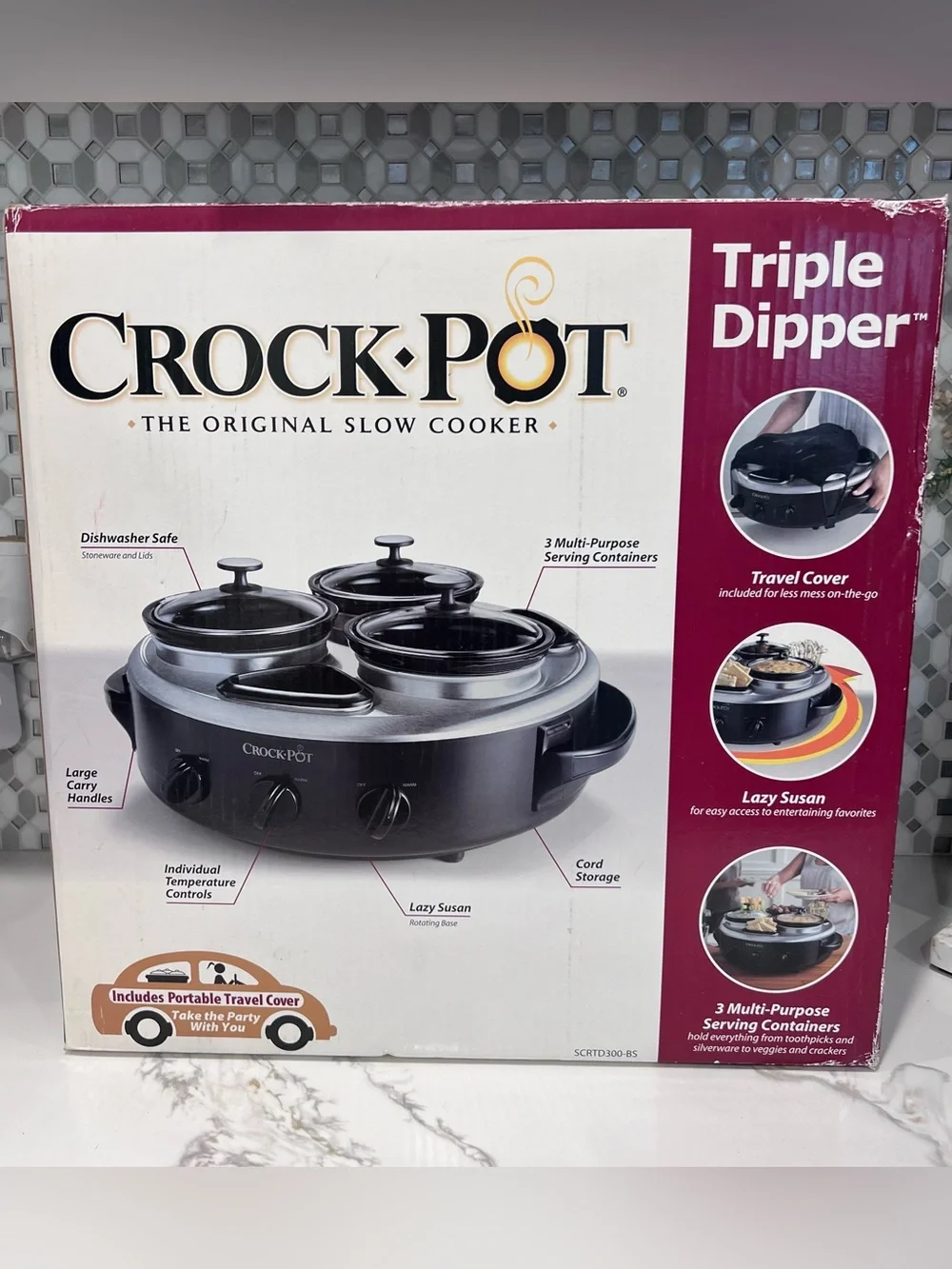 Crock-Pot Triple Dipper Slow Cooker SCRTD300-BS  Lazy Susan